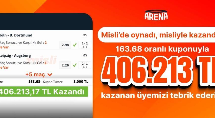 7 maçla 163.68 oran yakaladı, 406.213TL kazandı…