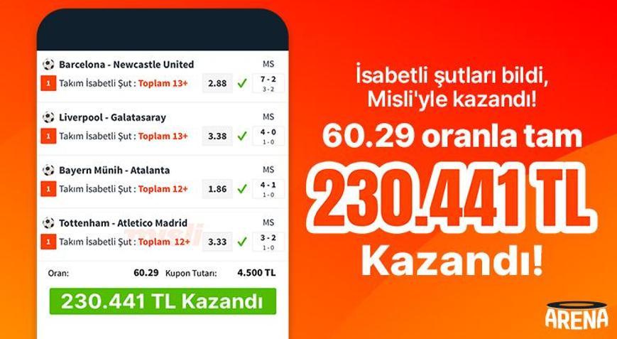 İsabetli şut sayılarını bildi, Misli’yle kazandı 60.29 oranlı kuponla tam 230.441 TL…
