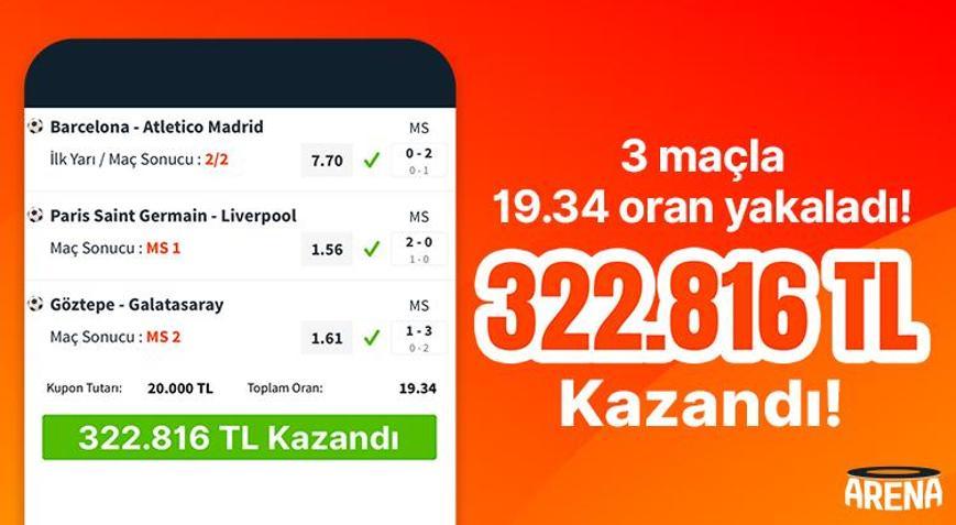3 maçla 19.34 oran yakaladı 322.816 TL kazandı…
