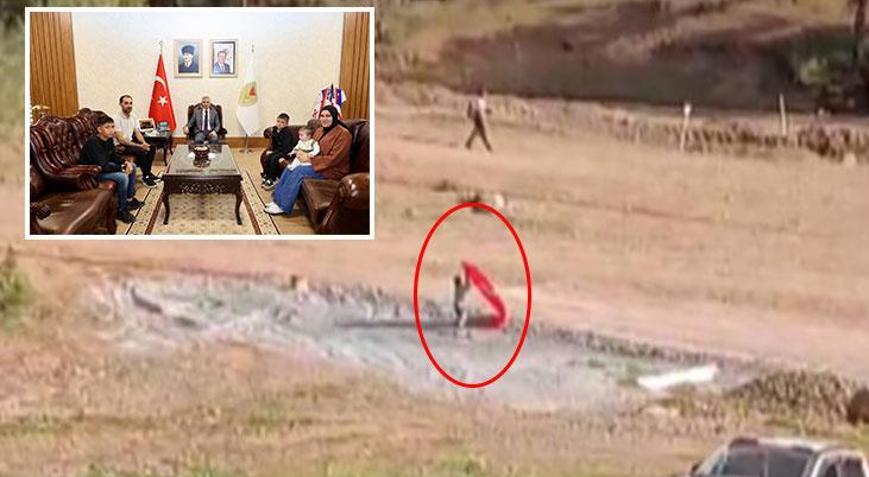 Bayrak yere düşmesin diye piste koştu 14 yaşındaki Yusuf’un milli şuuru alkış topladı