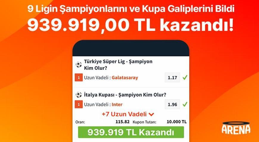 9 Ligin Şampiyonlarını ve Kupa Galiplerini Bildi 939.919,00 TL kazandı