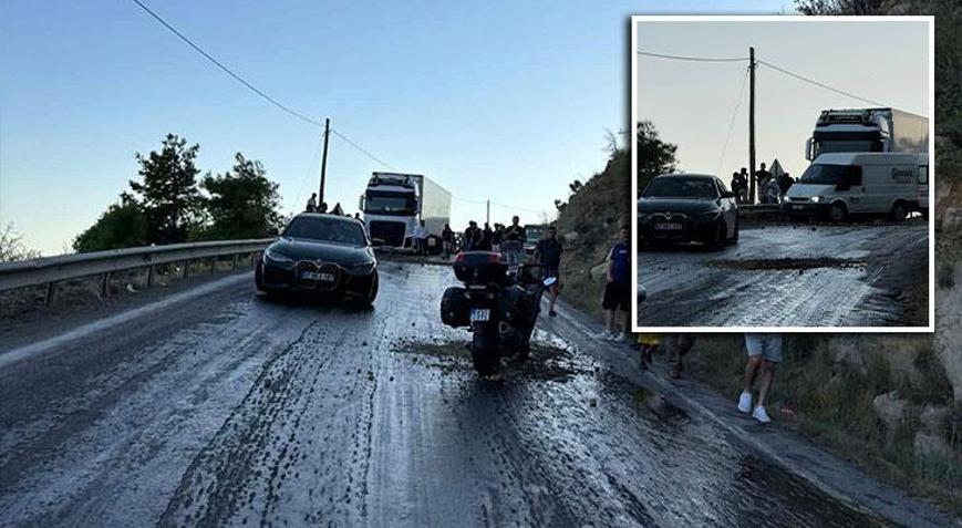 Yola akan mazot faciayı beraberinde getirdi Zincirleme kazada 4 araç birbirine girdi