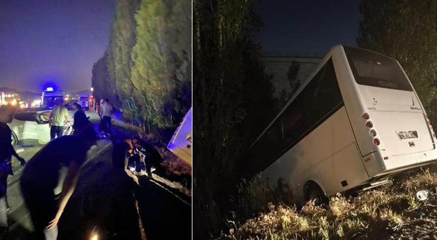 Ters şeride giren otomobil servisi şarampole uçurdu: 8 yaralı