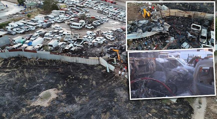 İzmirde yediemin otoparkı alevlere teslim 50 motosiklet ile 12 araç kül oldu