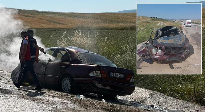 Yozgatta devrilen otomobil alev aldı 1 kişi öldü, 3 kişi yaralandı