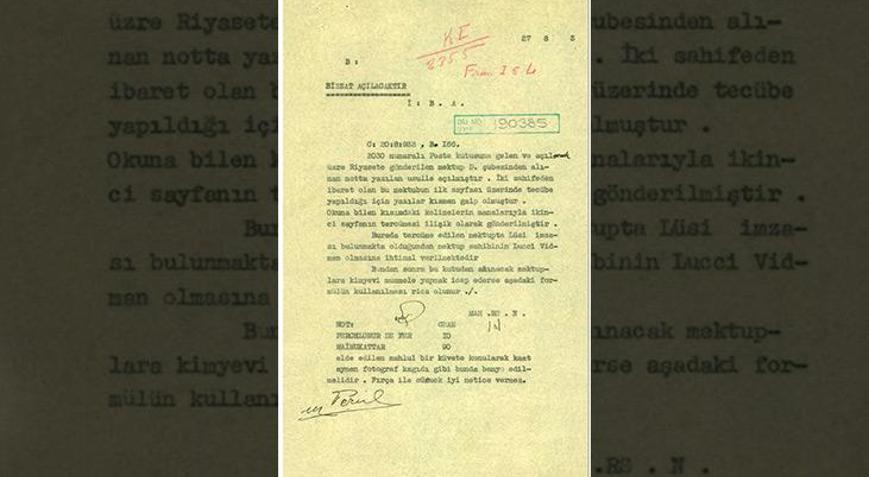 MİT 1933 tarihli belgeyi yayımladı Gizli mektuplar için özel formül
