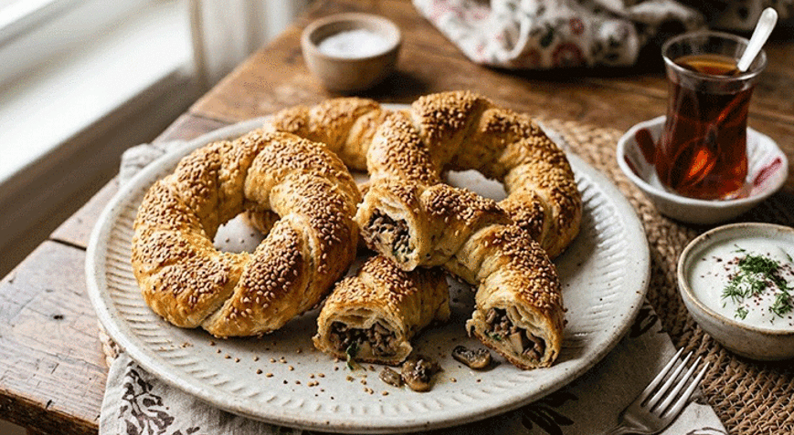Kıymalı Mantarlı Simit Börek Tarifi