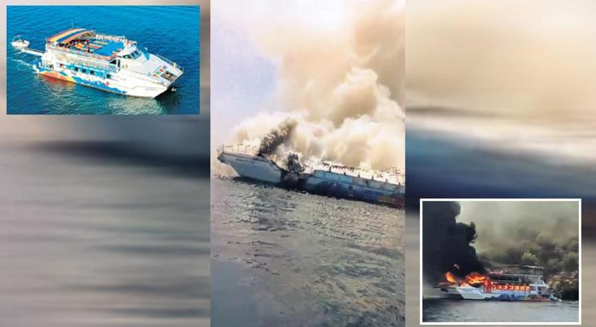 Yanan gezi teknesinde can pazarı: 115 kişi denize atlayarak kurtuldu