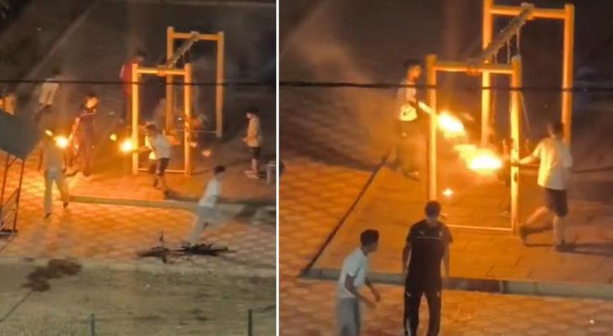 Parkta korkutan zorbalık Yanan sopalarla dehşet saçtılar: 3 çocuk gözaltında