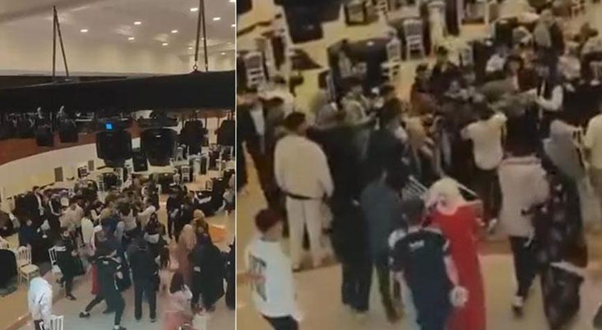 Düğün salonu boks ringine döndü Tekme ve yumruklar havada uçuştu