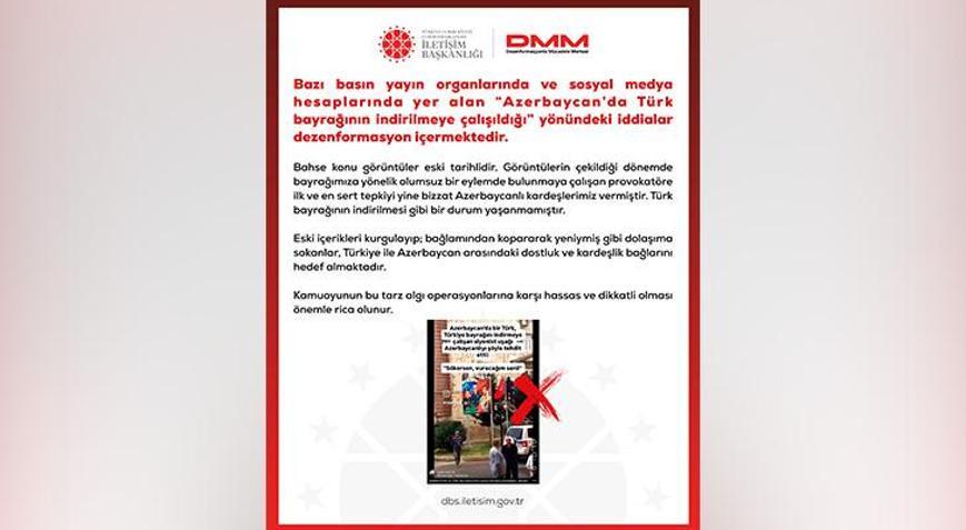 İki ülke arasındaki bağları hedef aldılar DMMden açıklama: Azerbaycan’da Türk bayrağının indirilmeye çalışıldığı iddiaları asılsızdır
