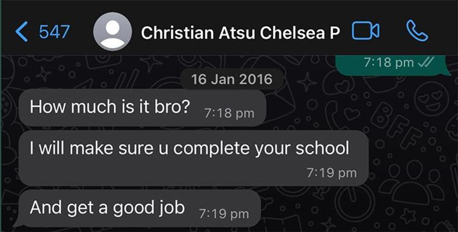 Hayırsever Christian Atsu WhatsApp yazışmalarını paylaştı